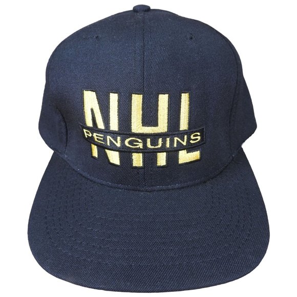 Vintage 1990s Pittsburgh Penguins NHL Nutmeg Mills American Needle Snapback Hat - Picture 1 of 10